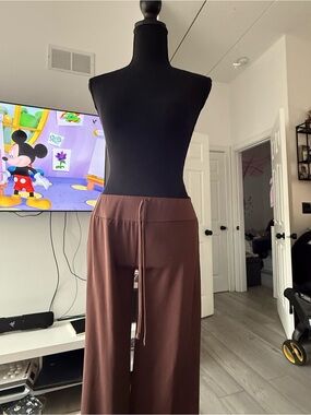 SHEIN Brown Wide-Leg Drawstring Track Pants